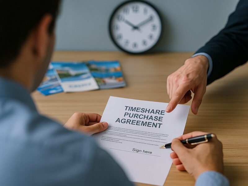 High-pressure timeshare sales — owner pressured to sign a contract during a lengthy sales presentation