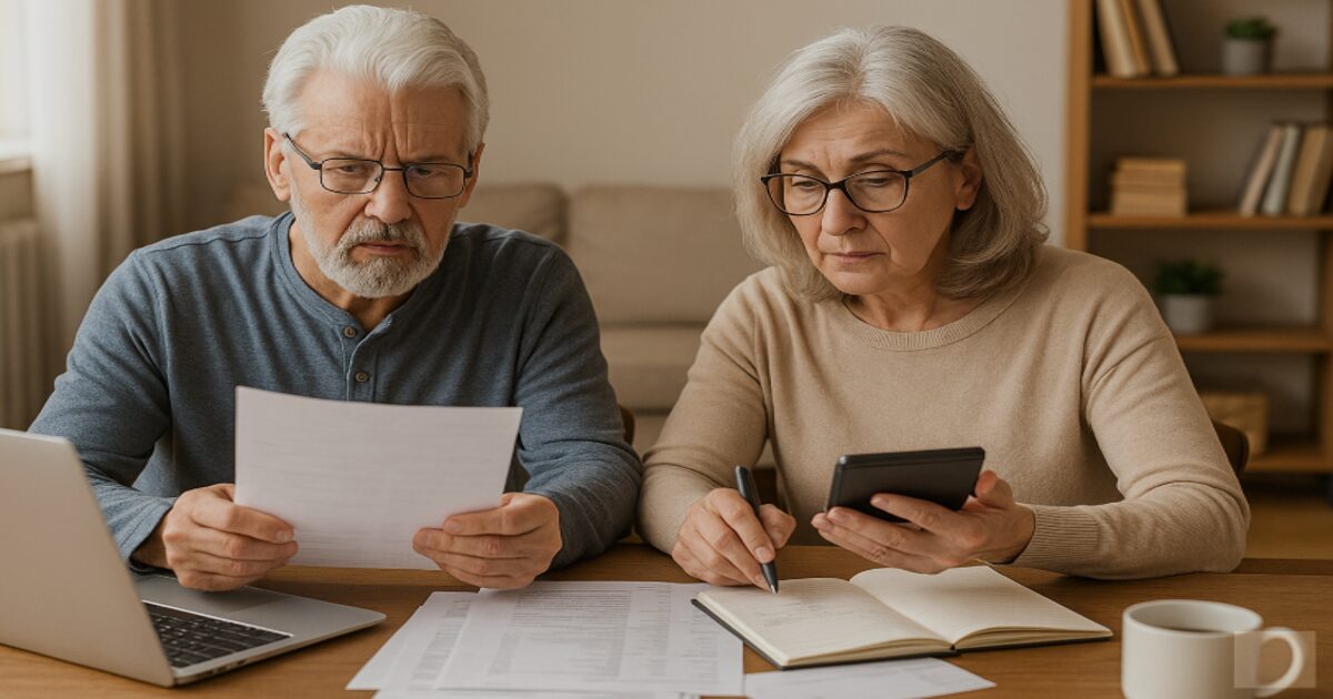 Senior couple reviewing rising timeshare maintenance fee bills at home