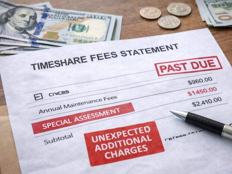 Timeshare special assessment fee notice with unexpected additional charges