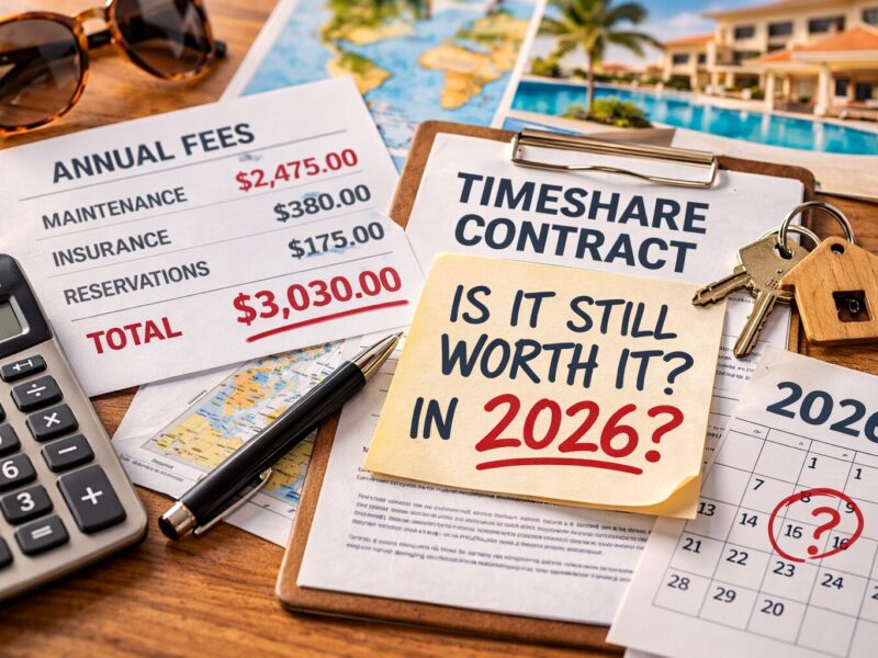 Timeshare contract and maintenance fee statement representing ownership costs in 2026