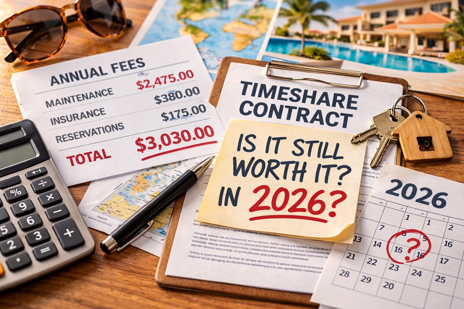 Timeshare contract and maintenance fee statement representing ownership costs in 2026