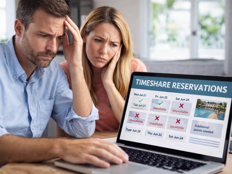 Timeshare reservation screen showing limited booking availability