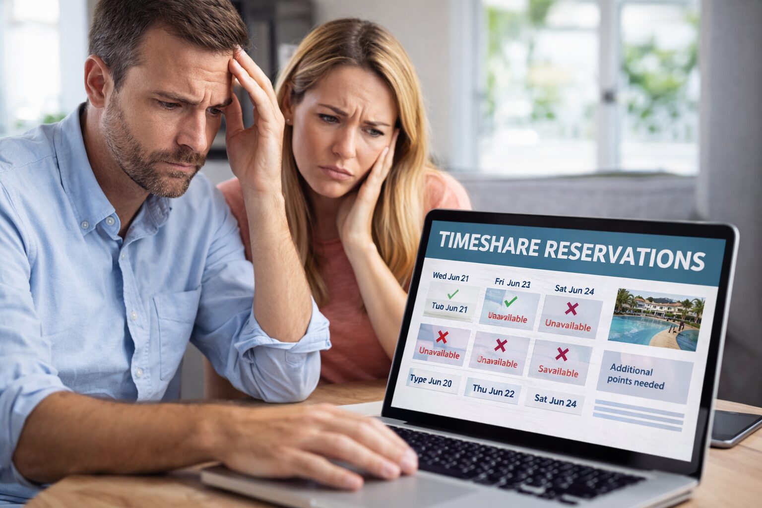 Timeshare reservation screen showing limited booking availability